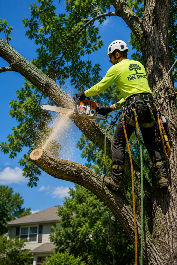 Storm damaged tree with broken branches