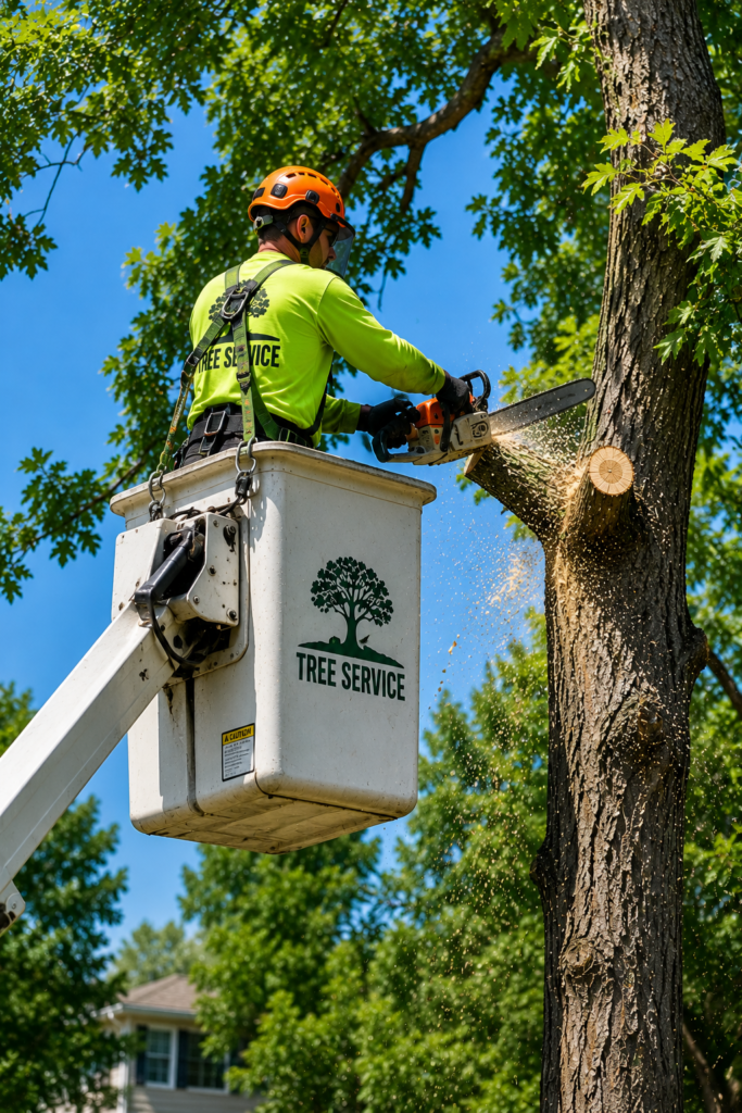 Dangerous damaged tree requiring emergency removal